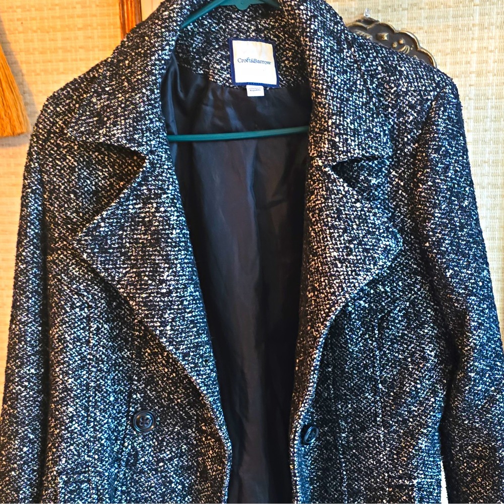 Croft & Barrow Women's XL Black & White Pea Coat Button Lined Mid-Length